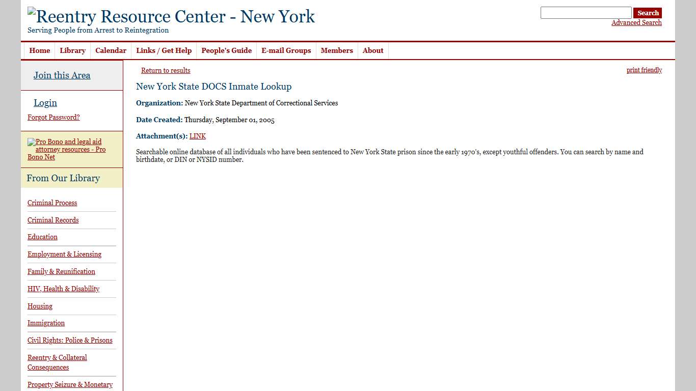New York State DOCS Inmate Lookup - Reentry Net
